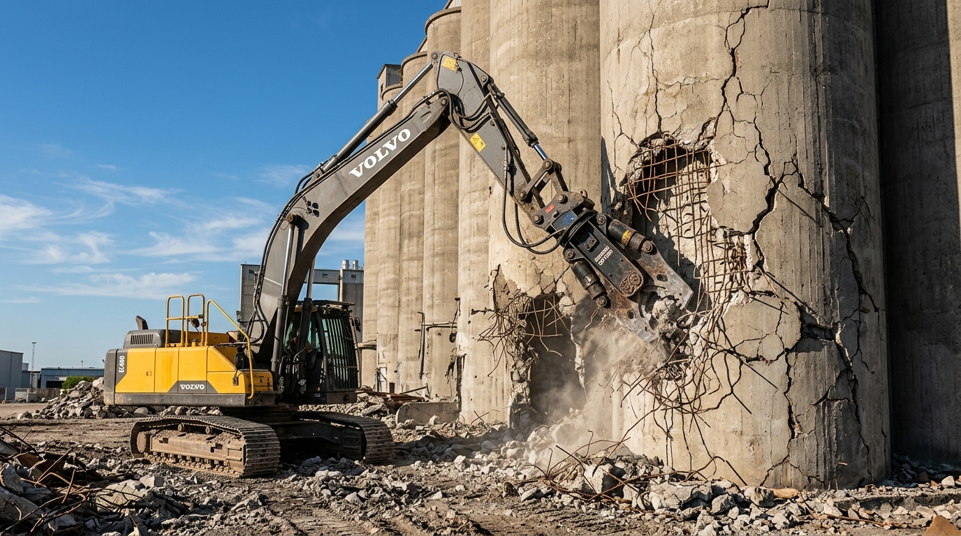 Close-up of demolition machinery or concrete breaking details